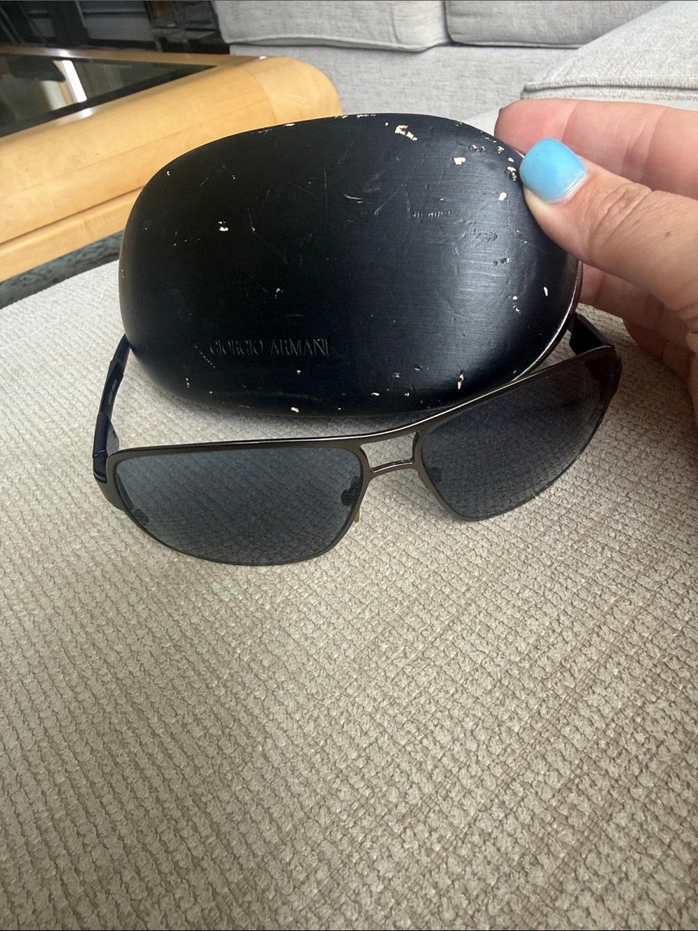 Giorgio Armani Gunmetal Aviator Sunglasses with Gray Lenses